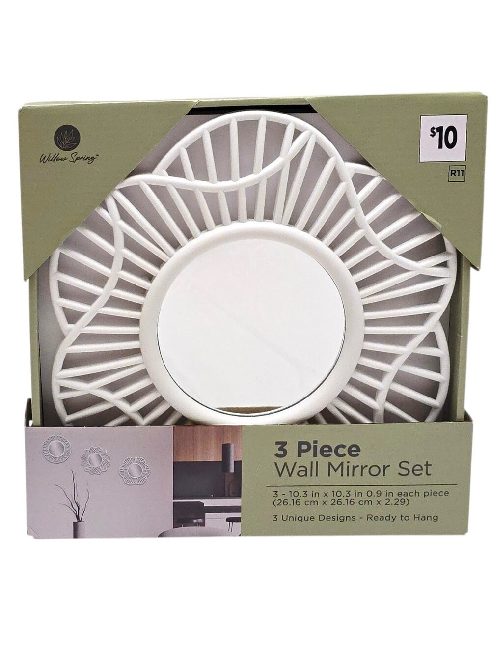 Willow Spring 3 Piece Wall Mirror Set White Sunburst Boho Accent Decor NEW